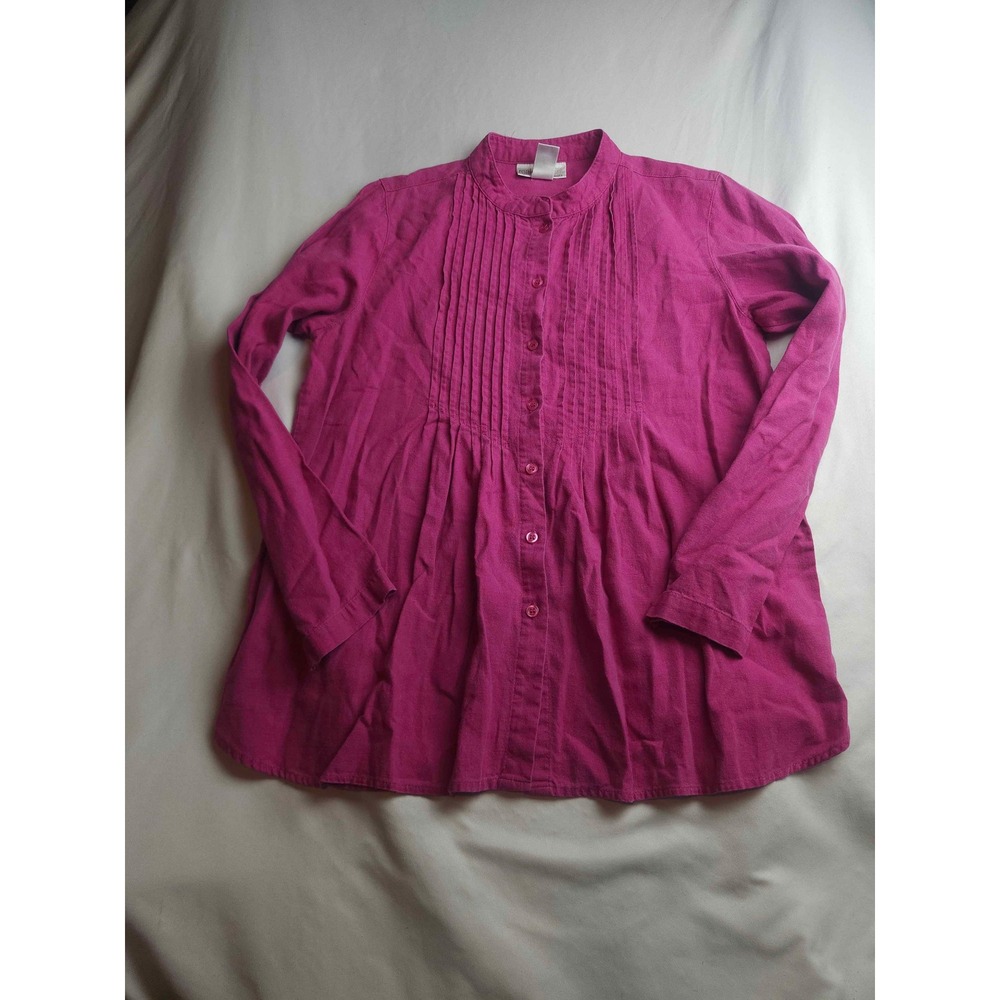 Realcomfort by Chadwick's Magenta Linen Blend Pintuck Tunic Blouse Medium Womens
